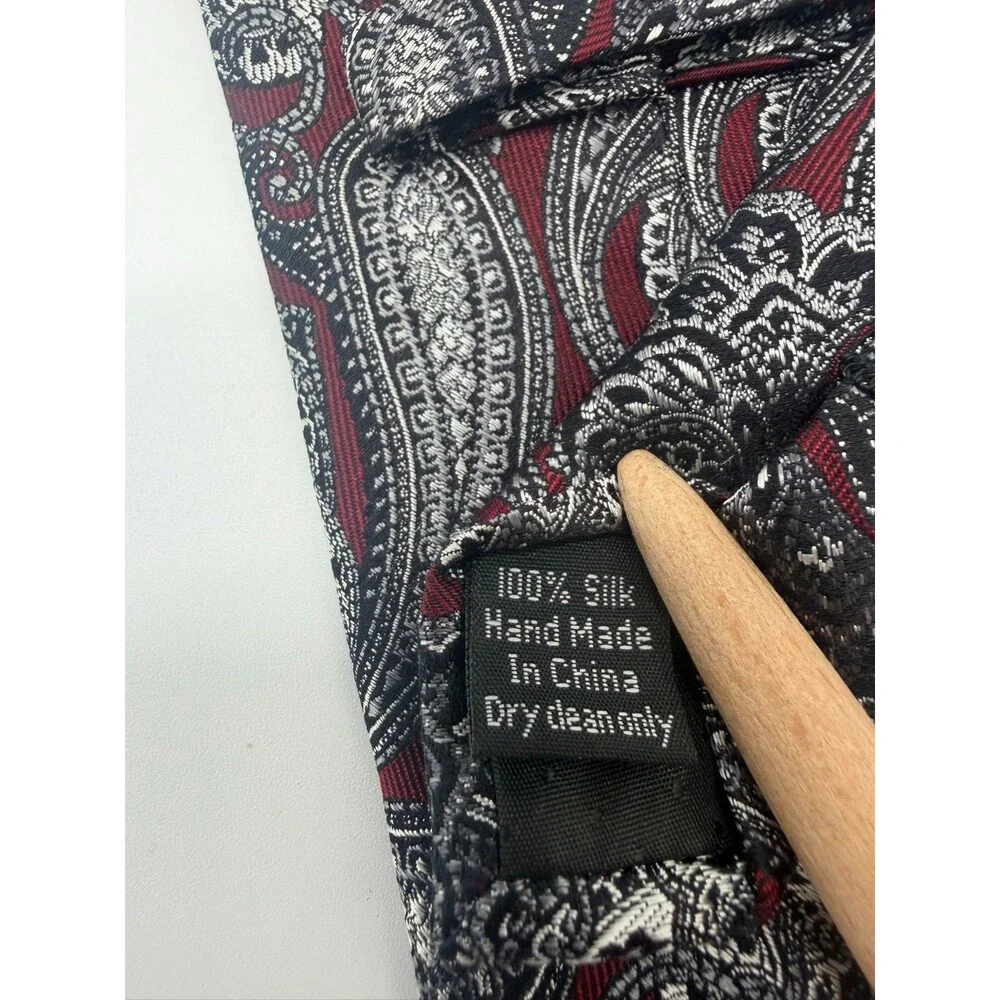 Pronto Uomo Silk Tie Burgundy Red Silver Grey Bold Jacquard Woven Paisley Mens